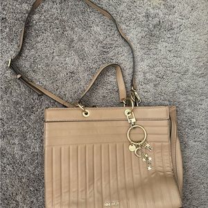 Nine West Tan Quilted Shoulder Bag with Gold Hardware